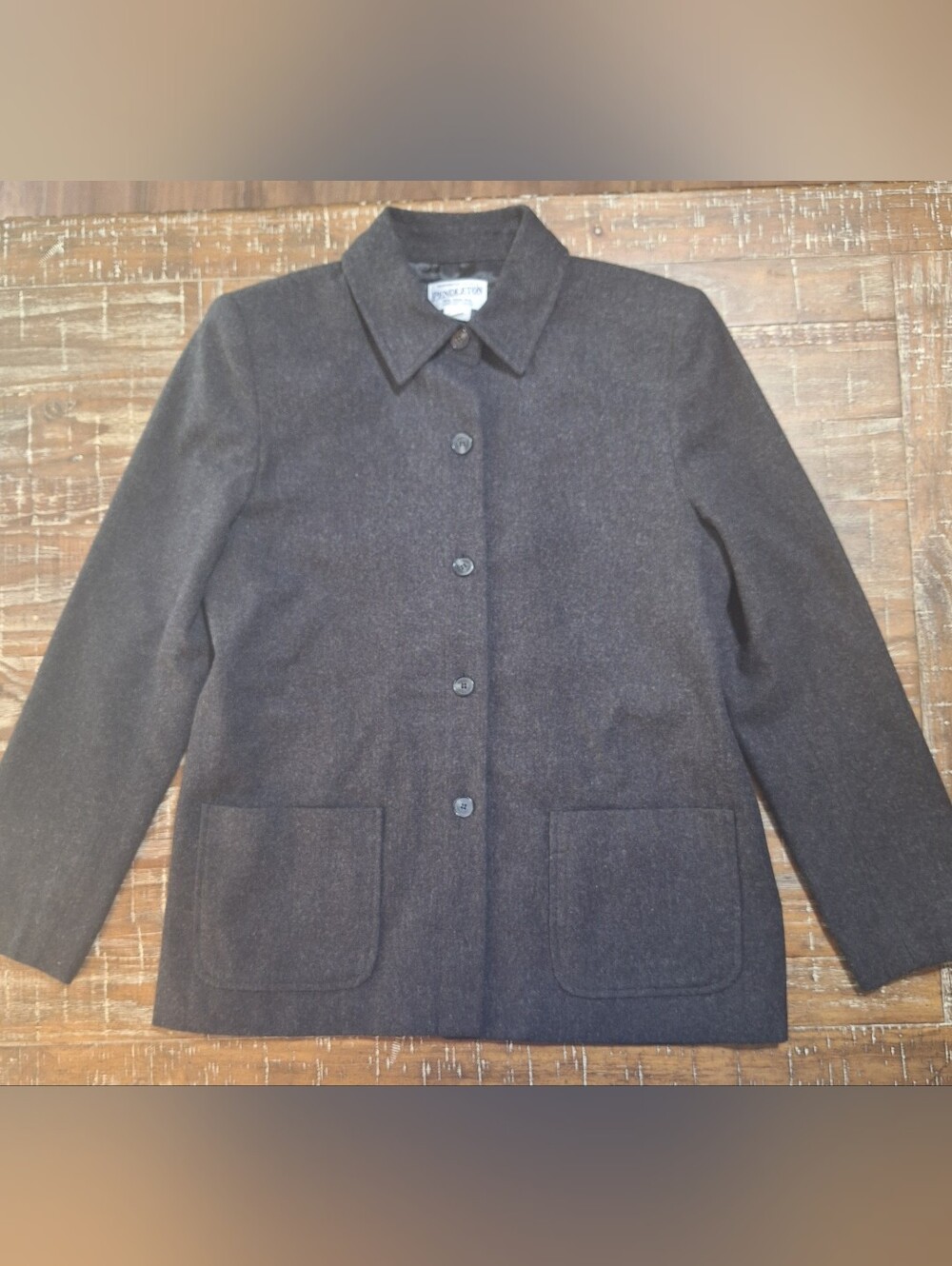 Pendleton Womens 8 Button Up Vtg Wool Jacket Gray Pointed Collar Front Pockets